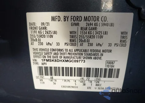 2021 Ford Explorer Xlt из США, поврежденный, VIN 1FMSK8DHXMGC09773